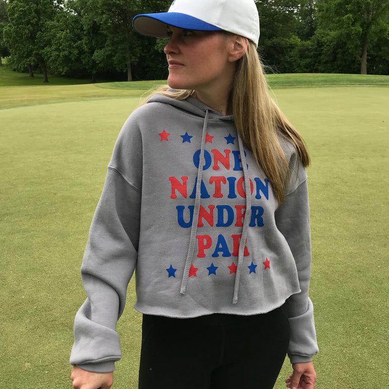 One Nation Under Par - USA Golf - Womens Cut-Off Cropped Hooded Sweatshirt