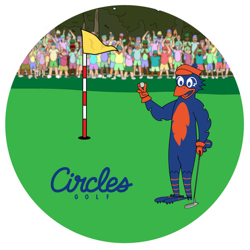 Sticker - Chirps Holding Up Golf Ball On Green - 3 Inch Round Sticker